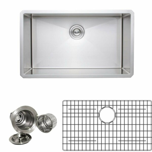 Wells Sinkware 30 in. 16 Gauge Undermount Single Bowl Stainless Steel Kitchen Sink w/Grid Racks & Basket Strainers NCU3018-10-1